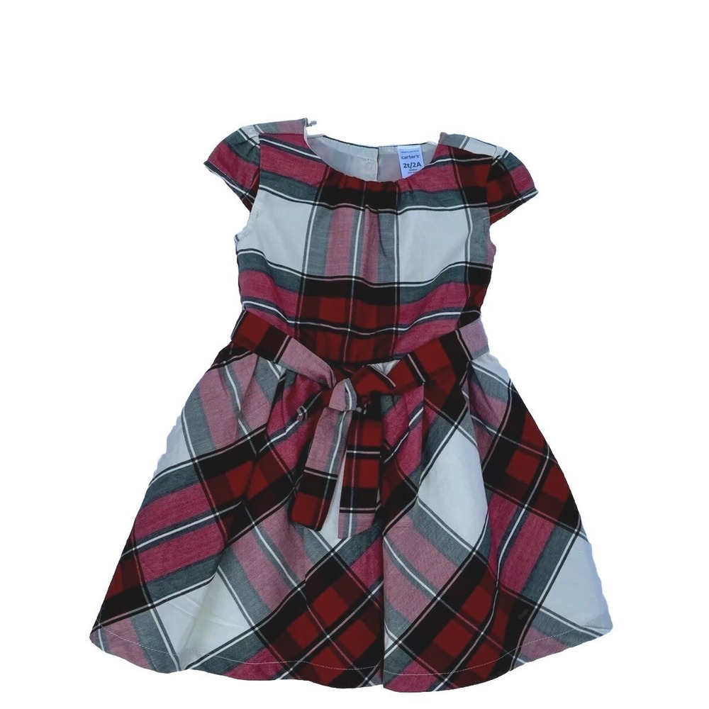 Toddler Girls Christmas Plaid Short Sleeve Dress 2 T With Red Shawl/Sweater